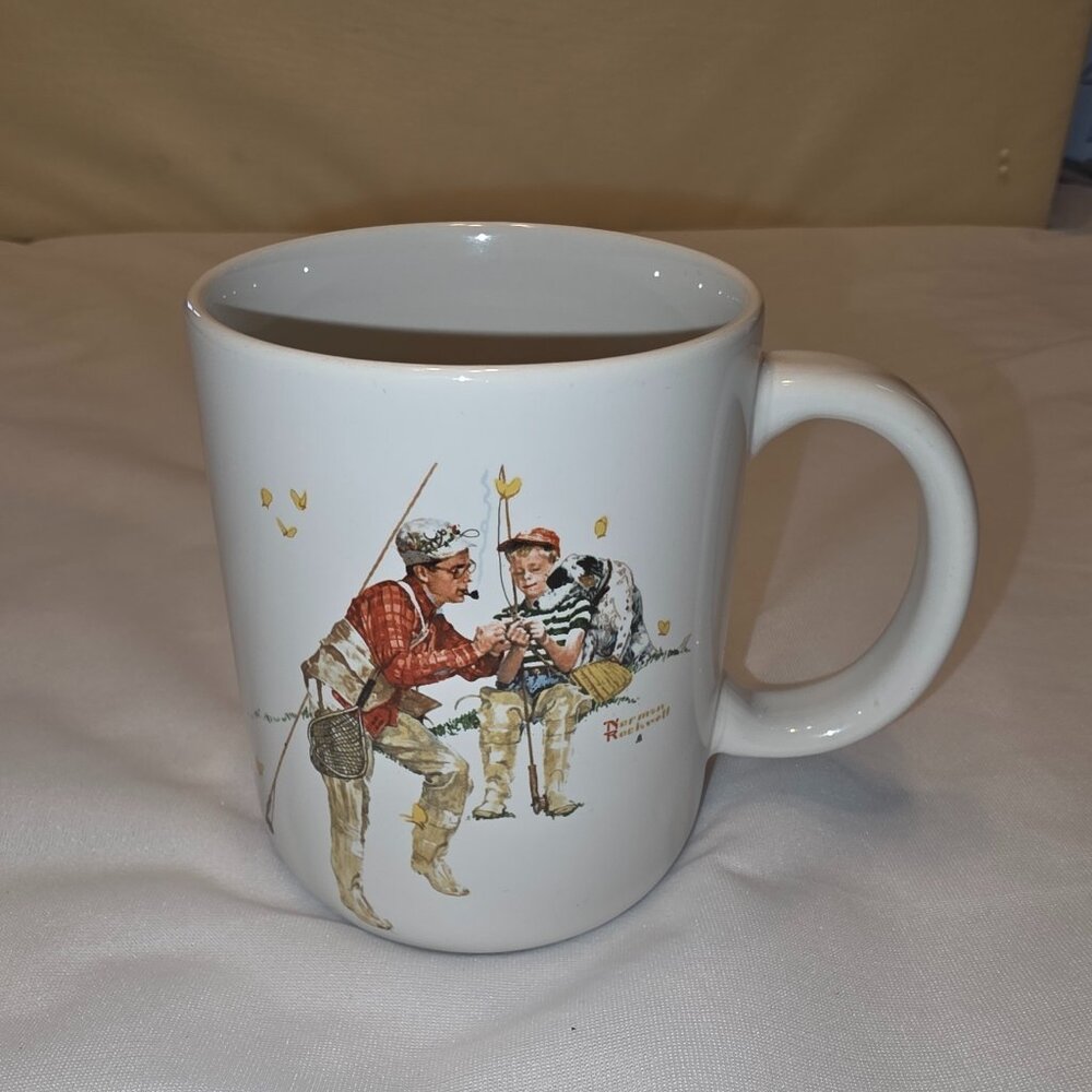 Vintage Norman Rockwell Trout Dinner Coffee Cup Tea Mug Americana